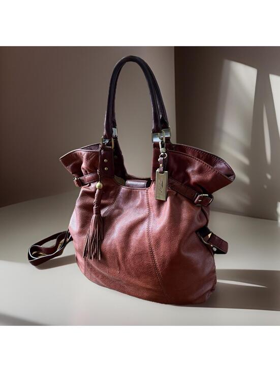 Lucky Brand Handbags - Lucky Brand Cognac Leather Boho Slouch Tote Crossbody Bag Tassel Large